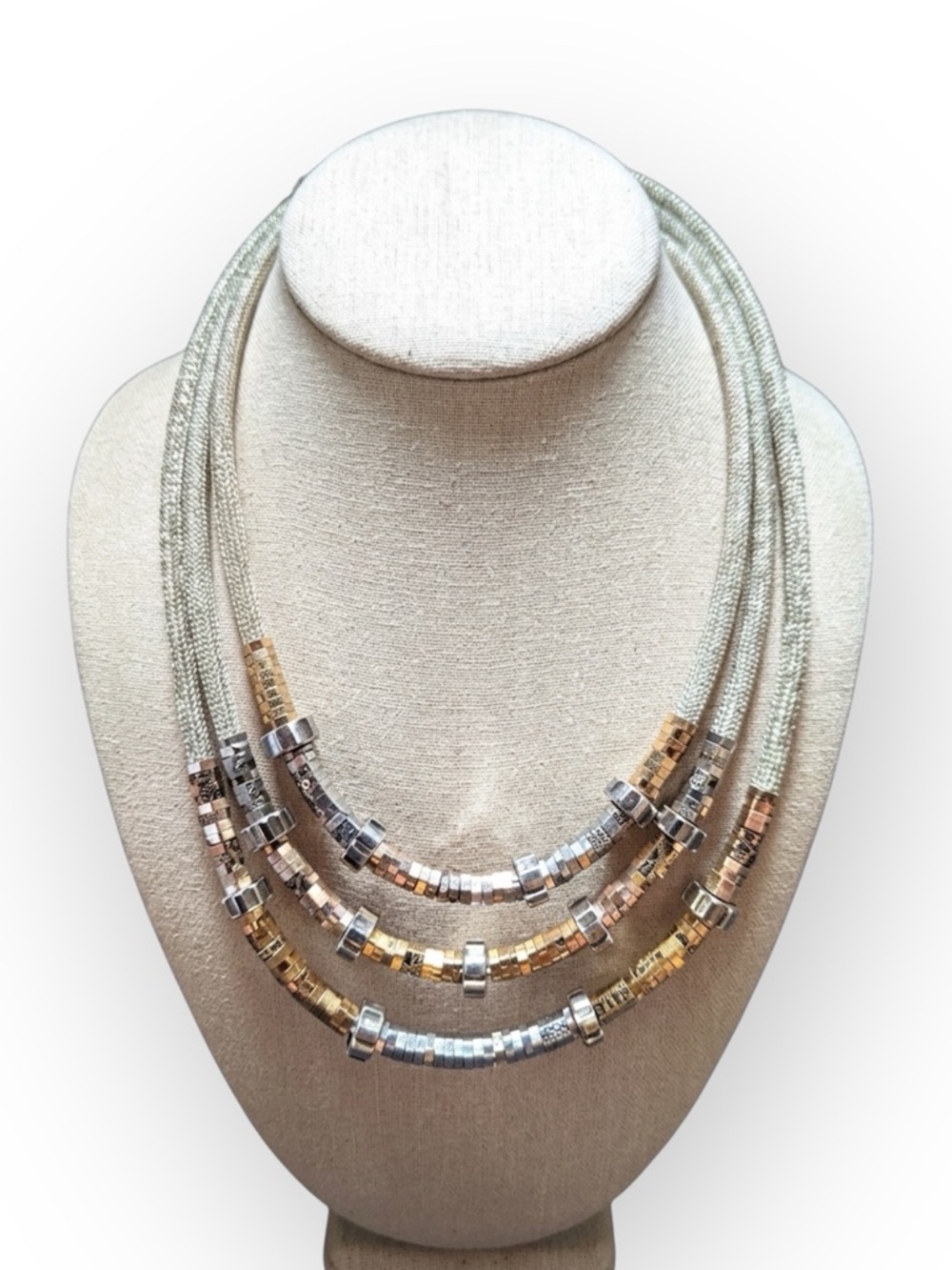 EXPRESS Triple Strand Beaded Steampunk Gunmetal Chunky Collar Necklace